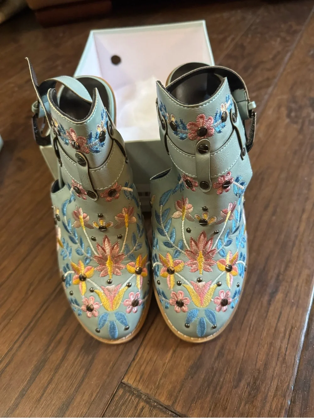 Embroidered Floral Ankle Booties - Light Blue worn twice. - Picture 1 of 4